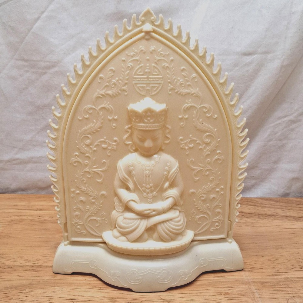 Vintage Celluloid Spinning Buddha Hidden Grotto Altar Shrine Faux Ivory Ornate
